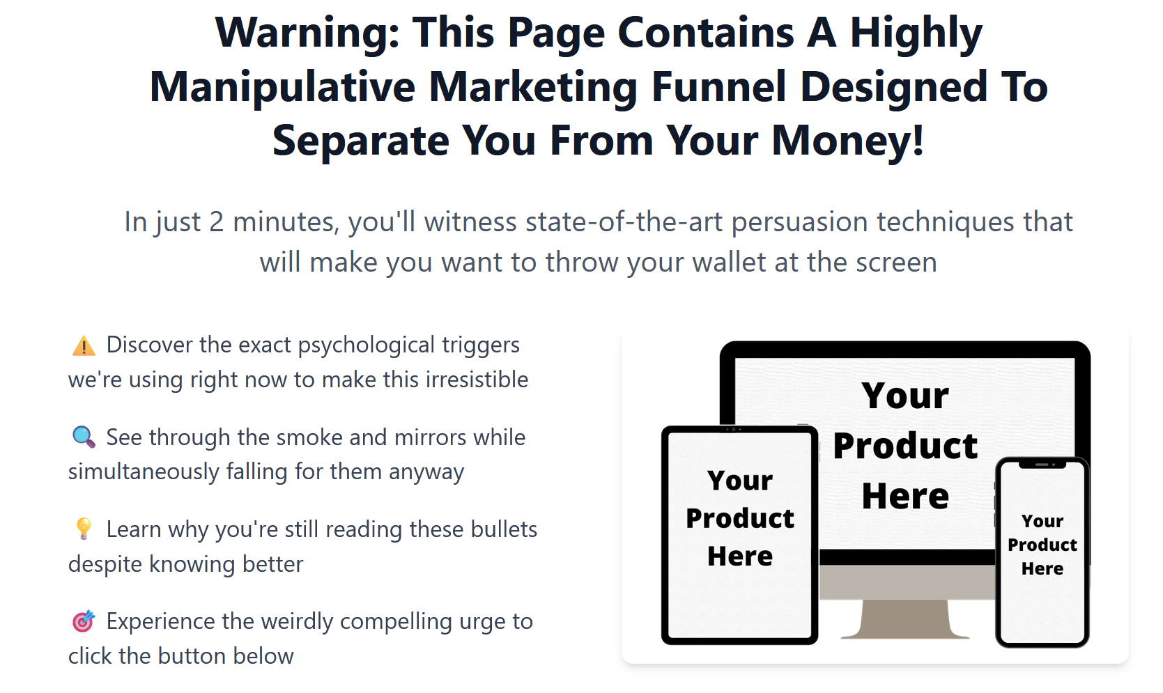 An example of a sales page from a funnel