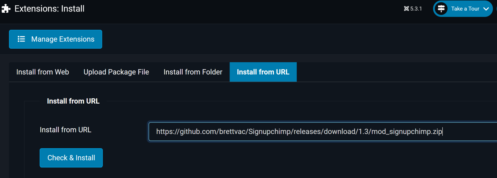 Install the Sign Up Chimp Module